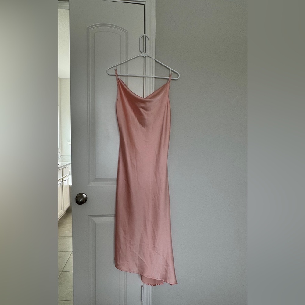 Pink Silky Dress Adjustable Straps Size Small Midi Length